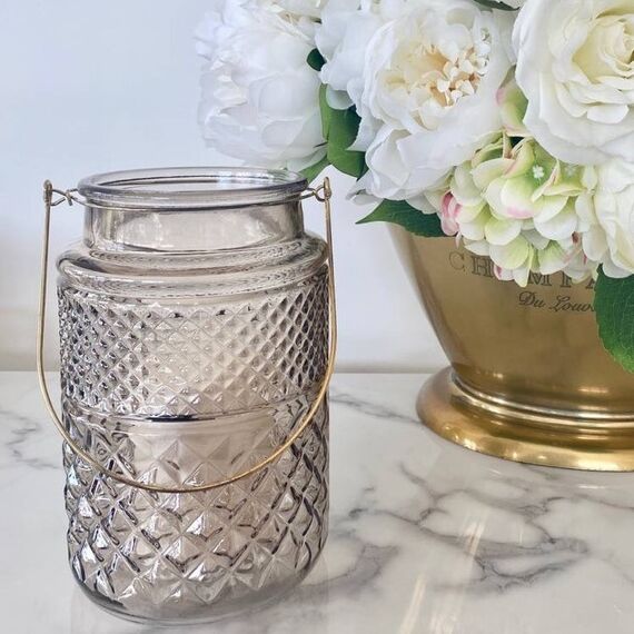 Szklany, złoty, Tealight WERONIKA, loftowy