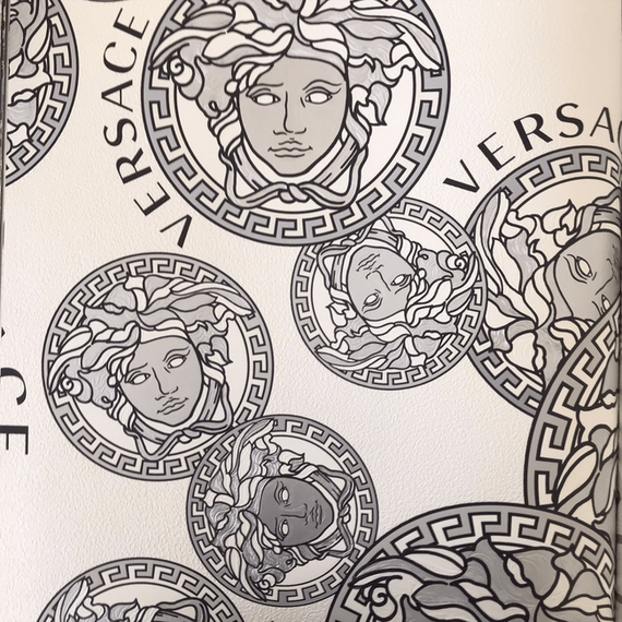 Ekskluzywna Tapeta glamour Versace V MEDUSA AMPLIFIED beżowa, czarna, twarz medusy, luksusowa, glamour