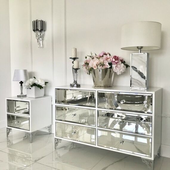 Luxurious wooden chest of drawers, for the living room, for the bedroom, glamor, classic, wooden, lacquered silver VENICE