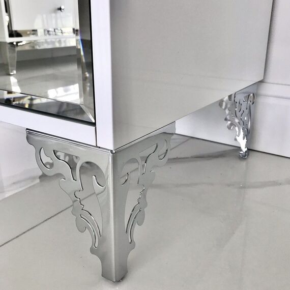 Luxurious bedside table, lacquered wooden side table, with mirror, silver VENICE