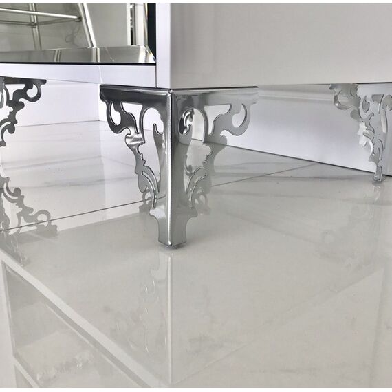 Luxurious bedside table, lacquered wooden side table, with mirror, silver VENICE