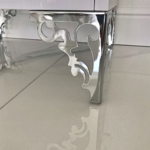 Luxurious bedside table, lacquered wooden side table, with mirror, silver VENICE