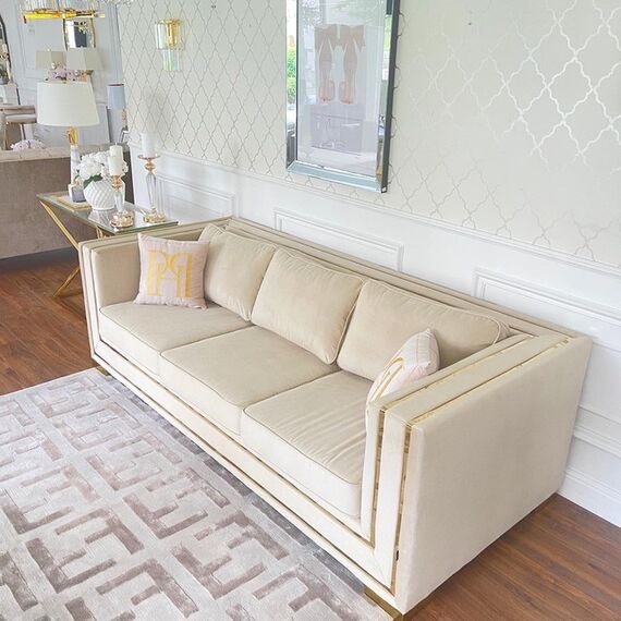 Glamorous sofa for the living room, designer, exclusive, luxurious with gold strips MONACO