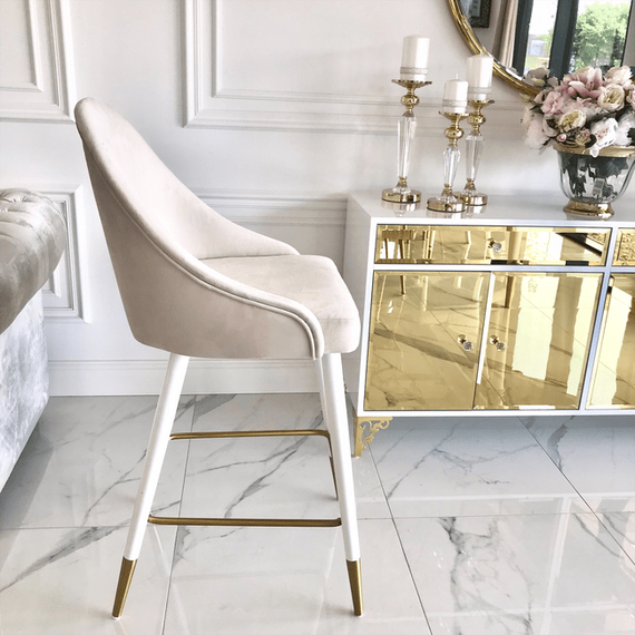 A modern upholstered stool, to the dining room, to the island, classic, New York, gold CAPRI