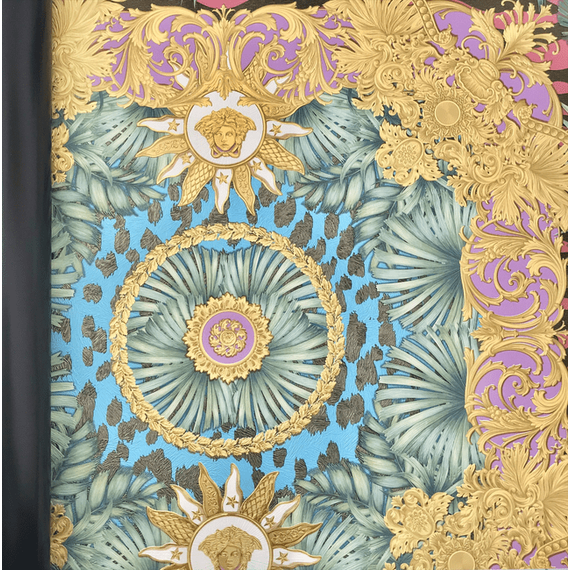 Tapeta glamour Versace V Jungle Animalier, motyw liści, tropikalna, złota, liście palmy