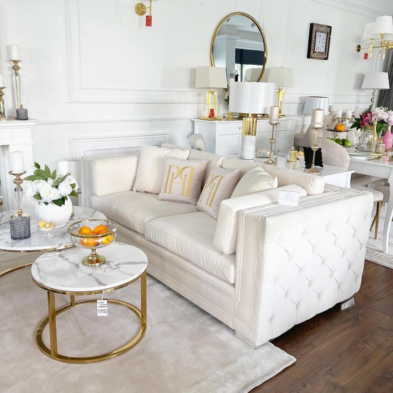 Glamour sofa sofa with pillows white quilted BIANKA