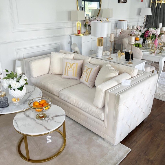 Glamour sofa sofa with pillows white quilted BIANKA