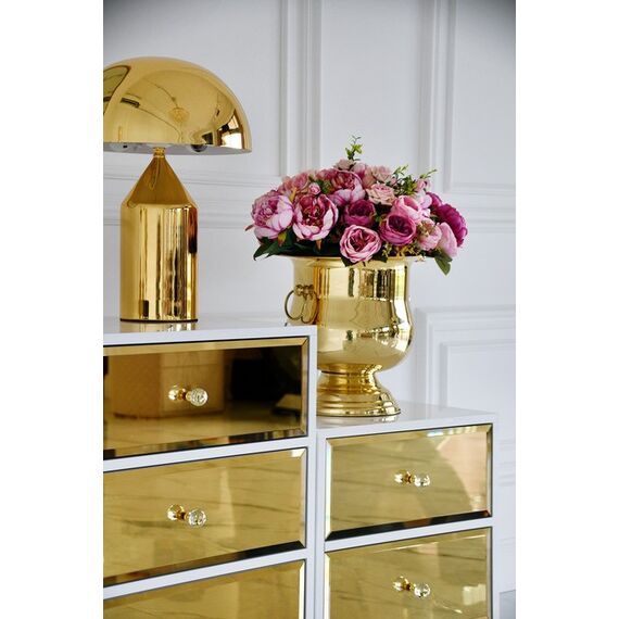 An exclusive bedside table, a wooden, varnished side table, with a mirror, gold VENICE