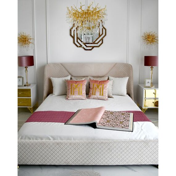 An exclusive bedside table, a wooden, varnished side table, with a mirror, gold VENICE