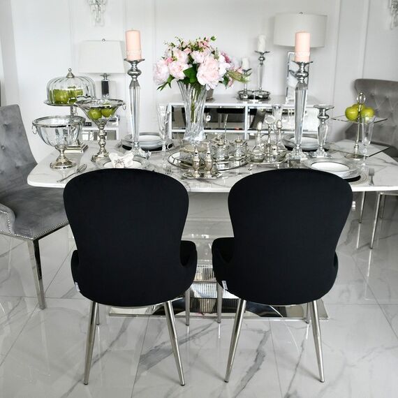 Glamor chair for the dining room, steel straight legs, comfortable, modern, exclusive, black, silver, gold LOUIS