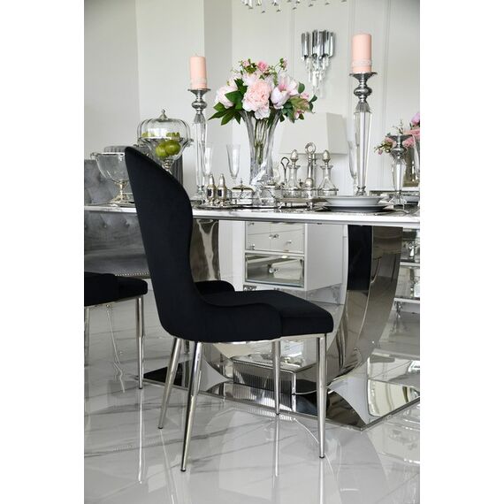 Glamor chair for the dining room, steel straight legs, comfortable, modern, exclusive, black, silver, gold LOUIS
