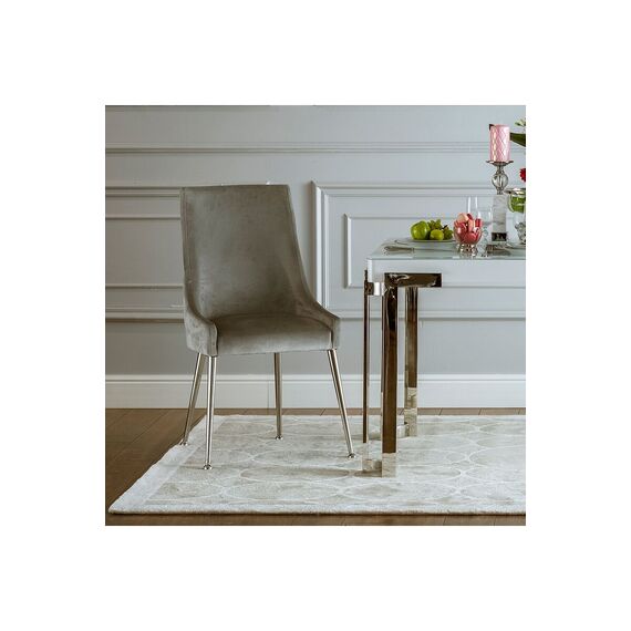 Classic dining chair with high back, glamor, modern, hamptons, steel straight legs, silver MODERN OUTLET