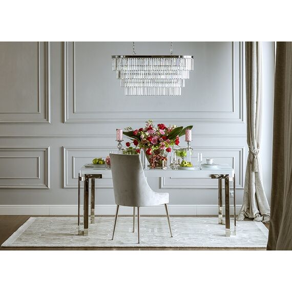 Classic dining chair with high back, glamor, modern, hamptons, steel straight legs, silver MODERN OUTLET