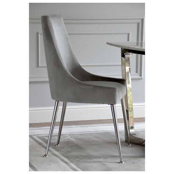 Classic dining chair with high back, glamor, modern, hamptons, steel straight legs, silver MODERN OUTLET