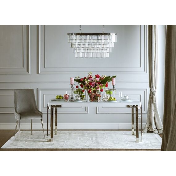 Classic dining chair with high back, glamor, modern, hamptons, steel straight legs, silver MODERN OUTLET