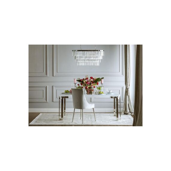 Classic dining chair with high back, glamor, modern, hamptons, steel straight legs, silver MODERN OUTLET