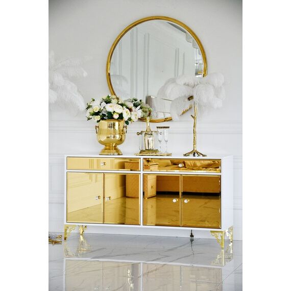 Komoda glamour luksusowa, drewniana, do salonu, do sypialni, drewniana, lakierowana złota designerska VENICE