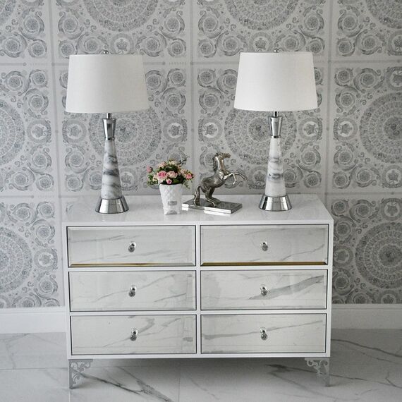 Luxurious wooden chest of drawers, for the living room, for the bedroom, glamor, classic, wooden, lacquered silver VENICE