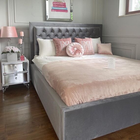 Luxurious bedside table, lacquered wooden side table, with mirror, silver VENICE