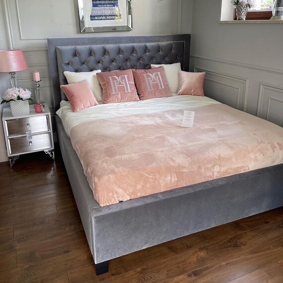 Luxurious bedside table, lacquered wooden side table, with mirror, silver VENICE