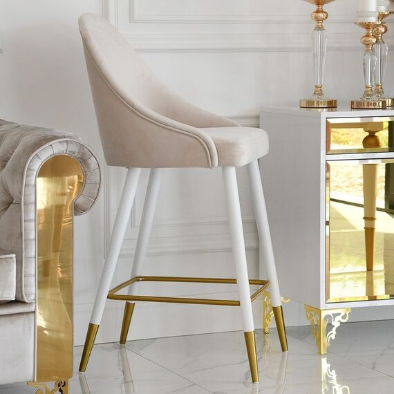 A modern upholstered stool, to the dining room, to the island, classic, New York, gold CAPRI