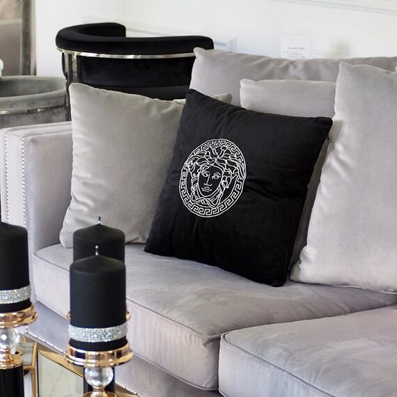 Decorative, decorative, square, black, silver pillow MEDUSA