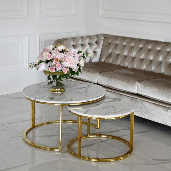 Glamour coffee table, modern gold with white stone table top MARCO GOLD