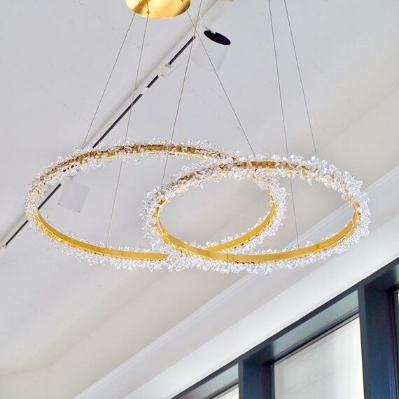 Crystal LED lamp, round ceiling lamp, ring, glamorous chandelier, modern gold BRINA