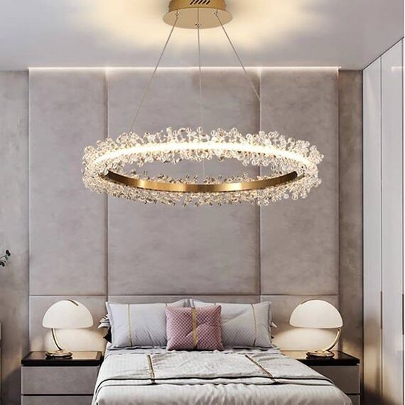 Crystal LED lamp, round ceiling lamp, ring, glamorous chandelier, modern gold BRINA