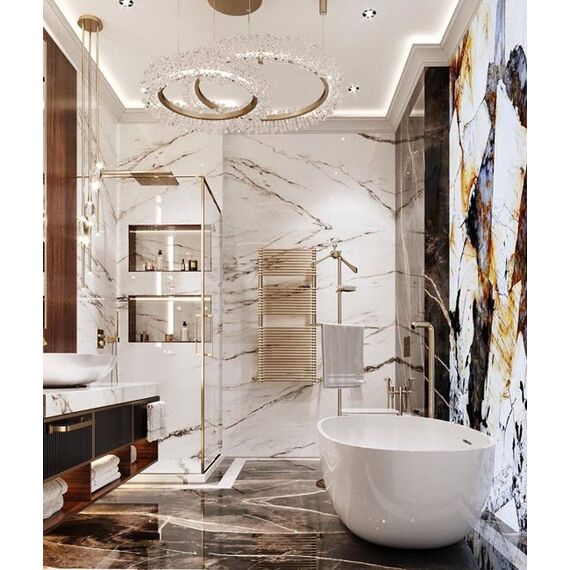 Crystal LED lamp, round ceiling lamp, ring, glamorous chandelier, modern gold BRINA