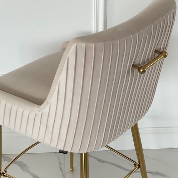 Modern glamor stool in beige golden velvet fabric PALOMA