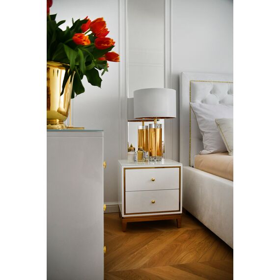 Glamour white gold lacquered bedside cabinet for bedroom Lorenzo S Gold