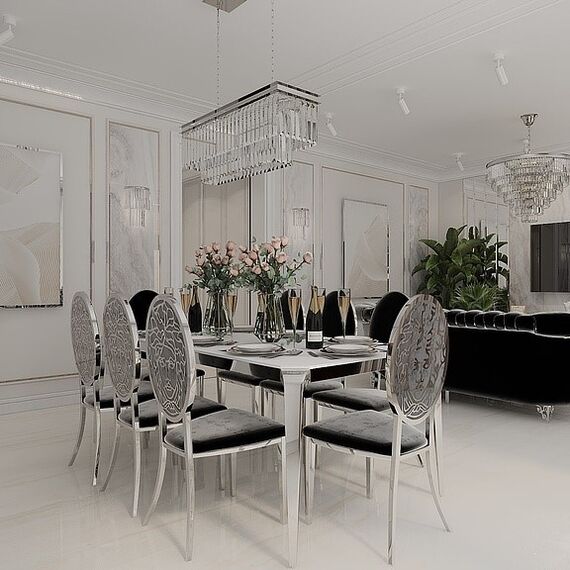 Krzesło glamour ekskluzywne do jadalni, nowoczesne, stalowe czarny, srebrny MEDUSA