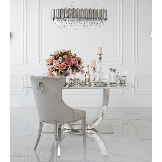Exclusive glamor table for the dining room, modern, designer, white marble top, silver ART DECO