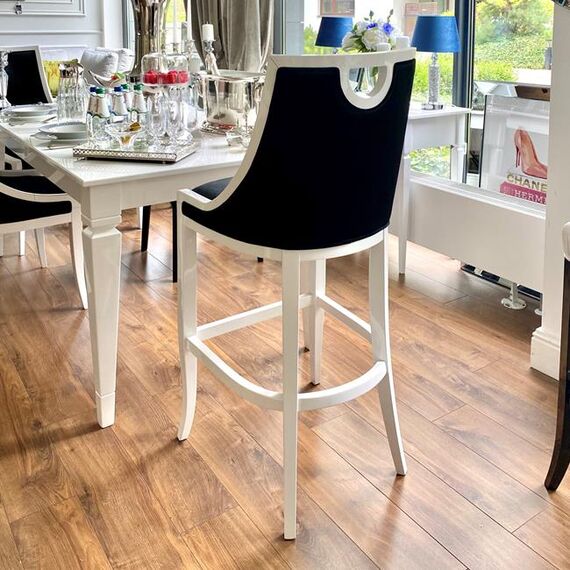 Upholstered stool REGINA glamor beech, black, white OUTLET