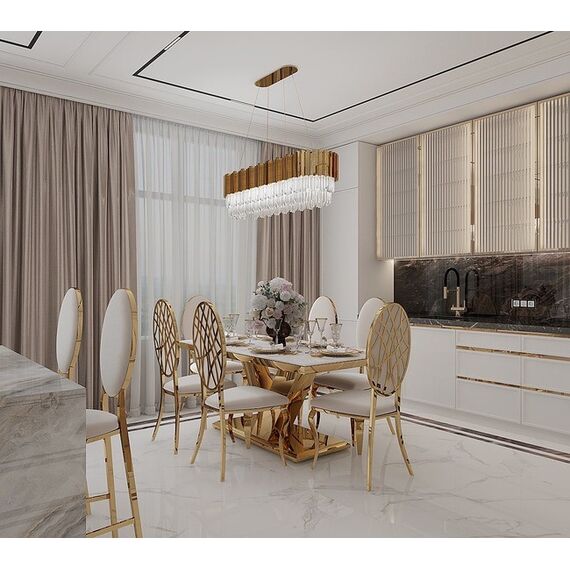 Krzesło złote beżowe glamour luksusowe do jadalni, stalowe nogi AZURO