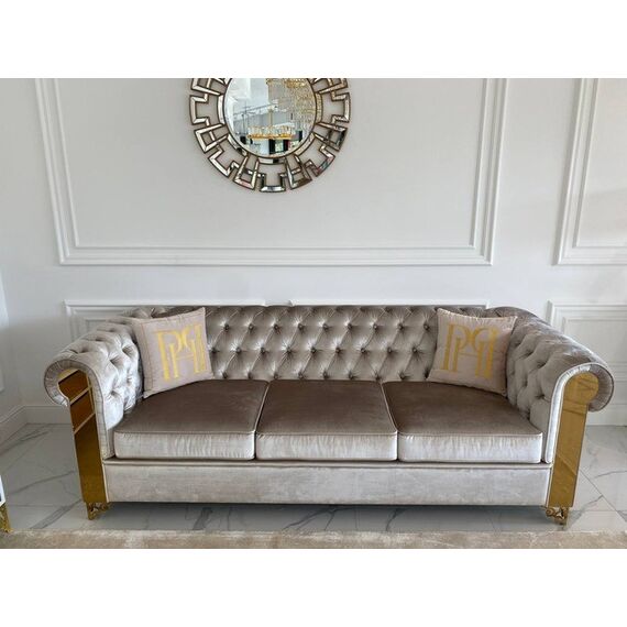 Pillow PH 40x40 with logo beige in velor fabric