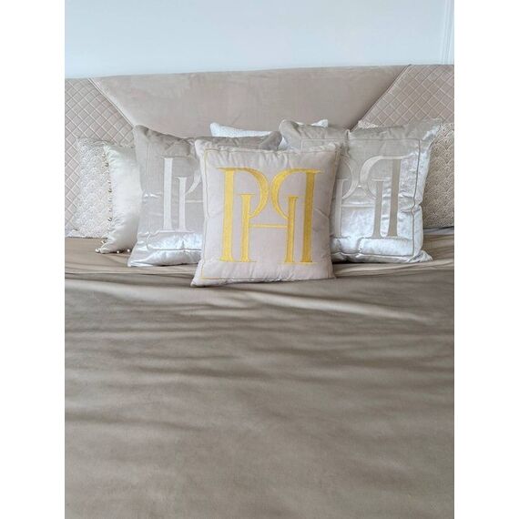 Pillow PH 40x40 with logo beige in velor fabric