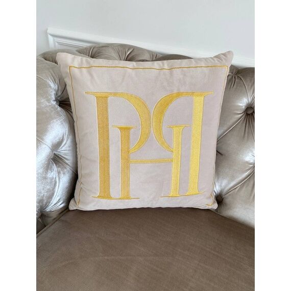Pillow PH 40x40 with logo beige in velor fabric