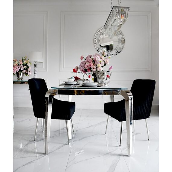 Stół glamour srebrny glamour z białym szklanym blatem, stalowy, nowoczesny, designerski ELITE