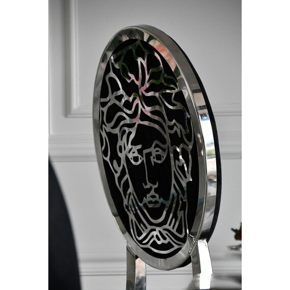 Krzesło glamour ekskluzywne do jadalni, nowoczesne, stalowe czarny, srebrny MEDUSA