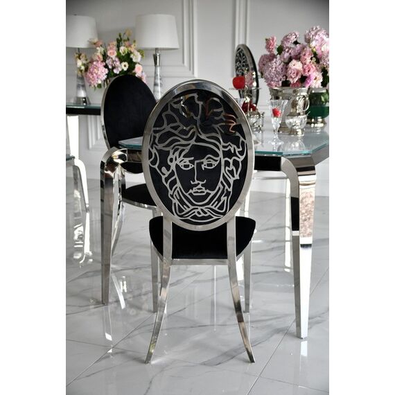 Krzesło glamour ekskluzywne do jadalni, nowoczesne, stalowe czarny, srebrny MEDUSA