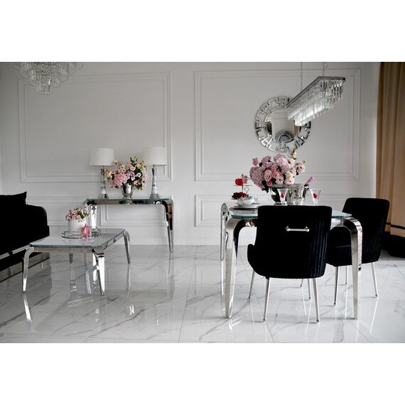 Modern console, silver, with a glass top ELITE