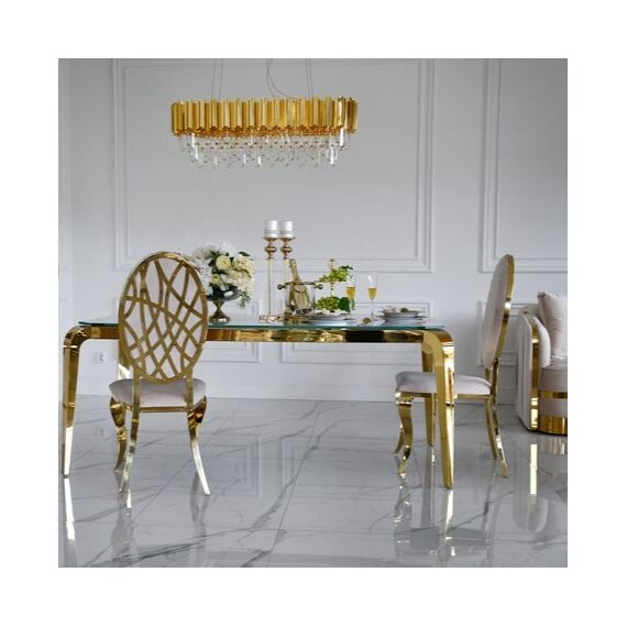 Krzesło złote beżowe glamour luksusowe do jadalni, stalowe nogi AZURO