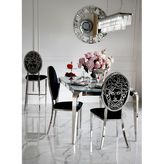 Luxurious bar stool, island stool, modern, glamor, black, silver Medusa