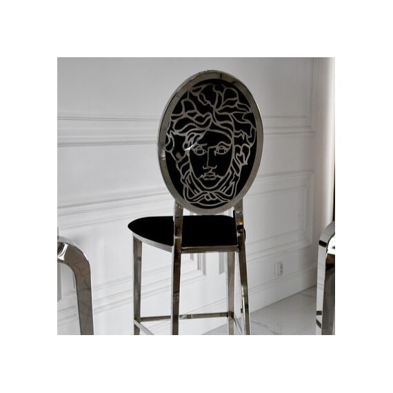 Luxurious bar stool, island stool, modern, glamor, black, silver Medusa