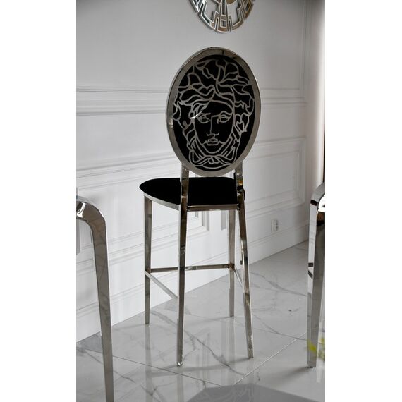 Luxurious bar stool, island stool, modern, glamor, black, silver Medusa
