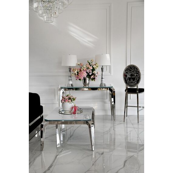 Luxurious bar stool, island stool, modern, glamor, black, silver Medusa