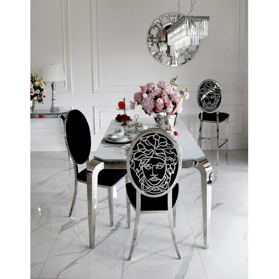 Luxurious bar stool, island stool, modern, glamor, black, silver Medusa