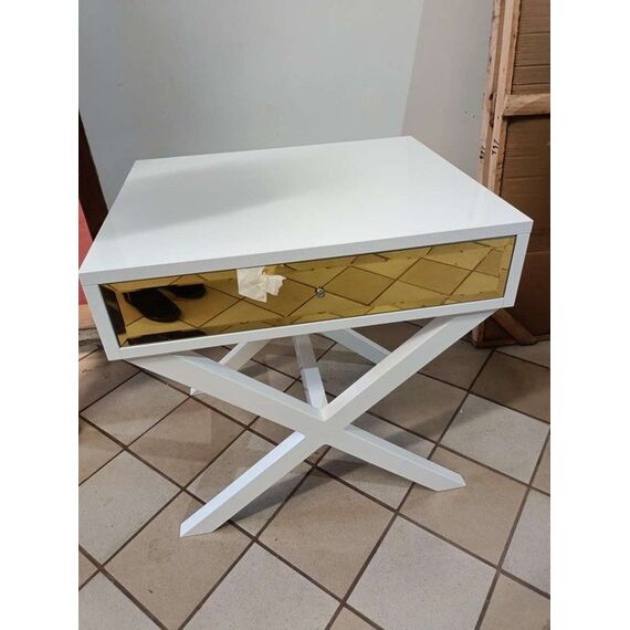 Szafka nocna glamour, boczna, drewniana, lakierowana, nowoczesna do salonu, do sypialni, złota VIKI OUTLET